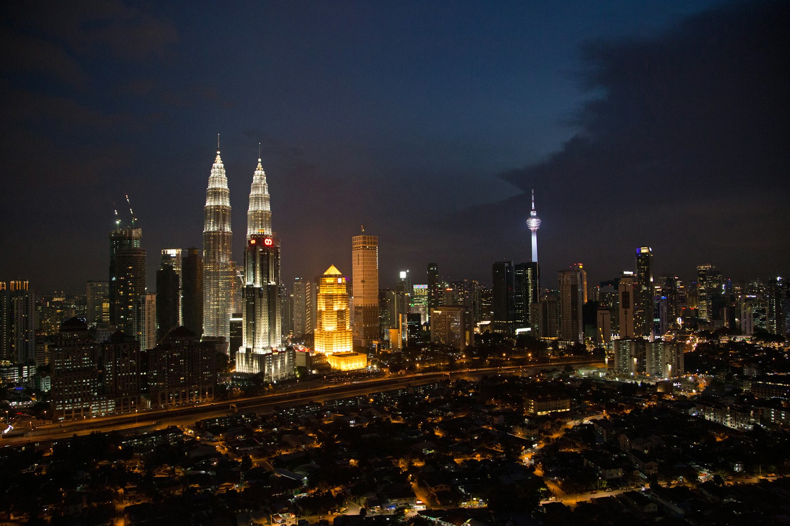 The Petronas Towers and Kuala Lumpur skyline after dark
